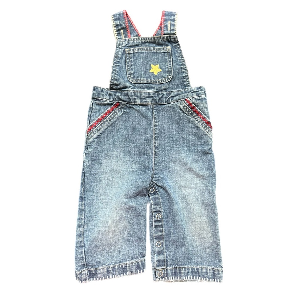 Vintage GAP Denim Overalls with Red and Yellow‎ Details 6-12m